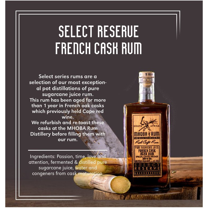 Mhoba Select Reserve French  Cask rum 65%