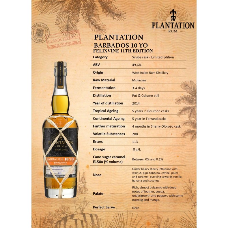 Plantation Barbados 10Y 49,5% Felixvine 11th edition Oloroso cask