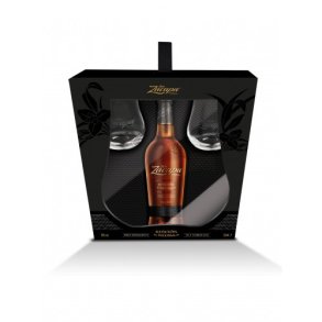 Ron Zacapa Edicion Negra i flot gaveske med to ron zacapa glas